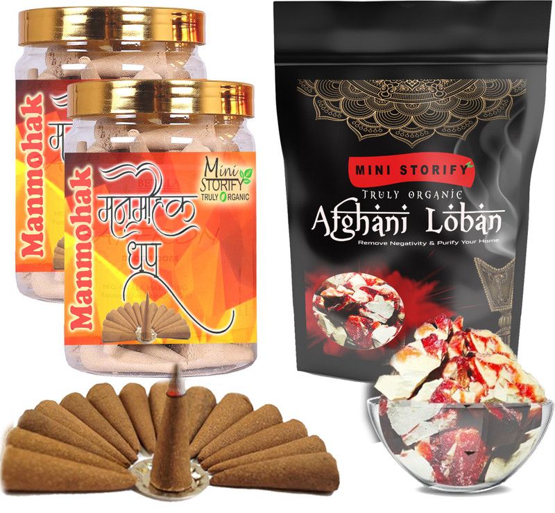 Mini Storify Truly Organic Red loban 250gm,Manmohak dhoop Cone 70+70pcs (Pack of 3) Dhoop  (Pack of 3)