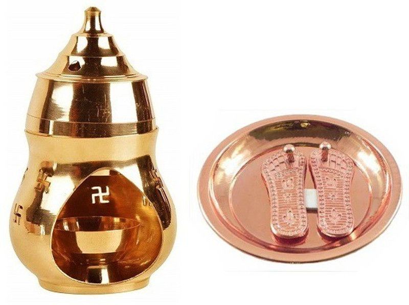 Utkarsh Combo Of 2 Pcs Shree Maa Lakshmi Charan Paduka ( 1 no ) Vaastu/fengshui with Plate With Kapoor/camphor Diffuser Brass Diya/lamp Brass  (2 Pieces, Brown)