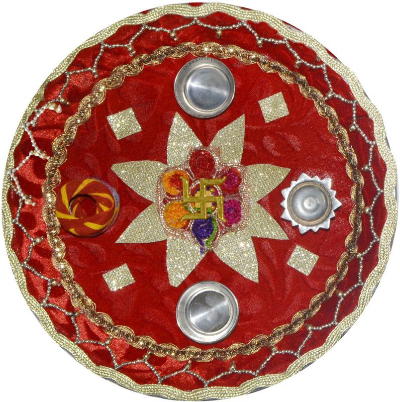 Kidzoo Pooja Thali with, 1 Moli Roll , 2 Bowls and 1 Diya Set Steel  (1 Pieces, Multicolor)