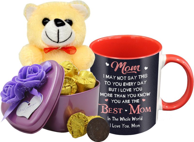 Midiron Lovely Gifts for Beautiful Mumma, Chocolate Bar with Ceramic Mug and Teddy, Gift for Mom on her Birthday, Mother's Day IZ19Choco15TinBox4PurMUrTCr-STMother-53 Ceramic, Silk Gift Box  (Multicolor)
