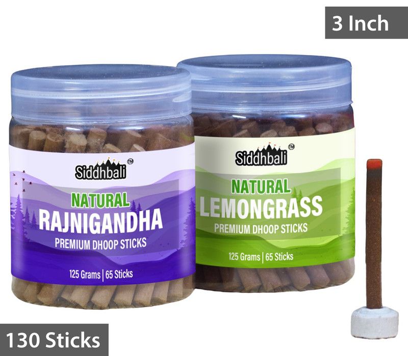 Siddhbali Rajnigandha & Lemongrass Bambooless Dhoop Sticks Combo 130 Incense Sticks 250gm rajnigandha, lemongrass  (65, Set of 2)