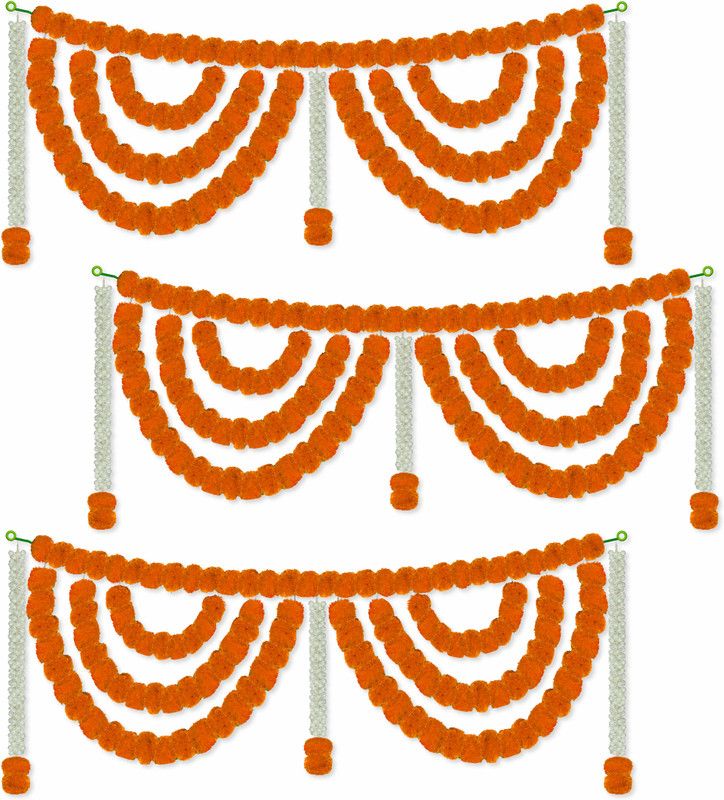 Craftox Décor Artificial Jasmine & Marigold Flower Bandanwar Colour Orange Toran  (Plastic)