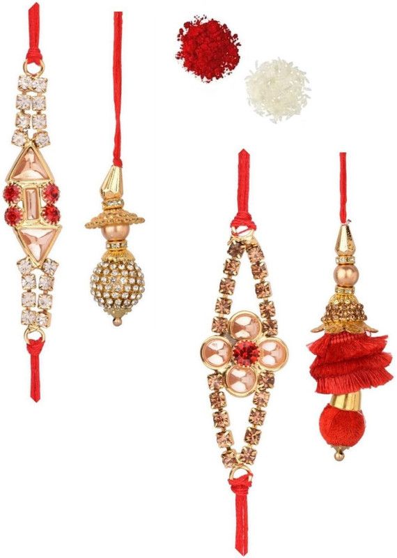 Lumba, Chawal Roli Pack Set  (3 Rakhis, 3 Lumba, 1 pack of Roli, 1 pack of chawal)