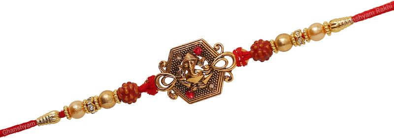 Rakhi Set  (Amazing Golden Ganapati With Beads Pearls For Bro Rakhi)