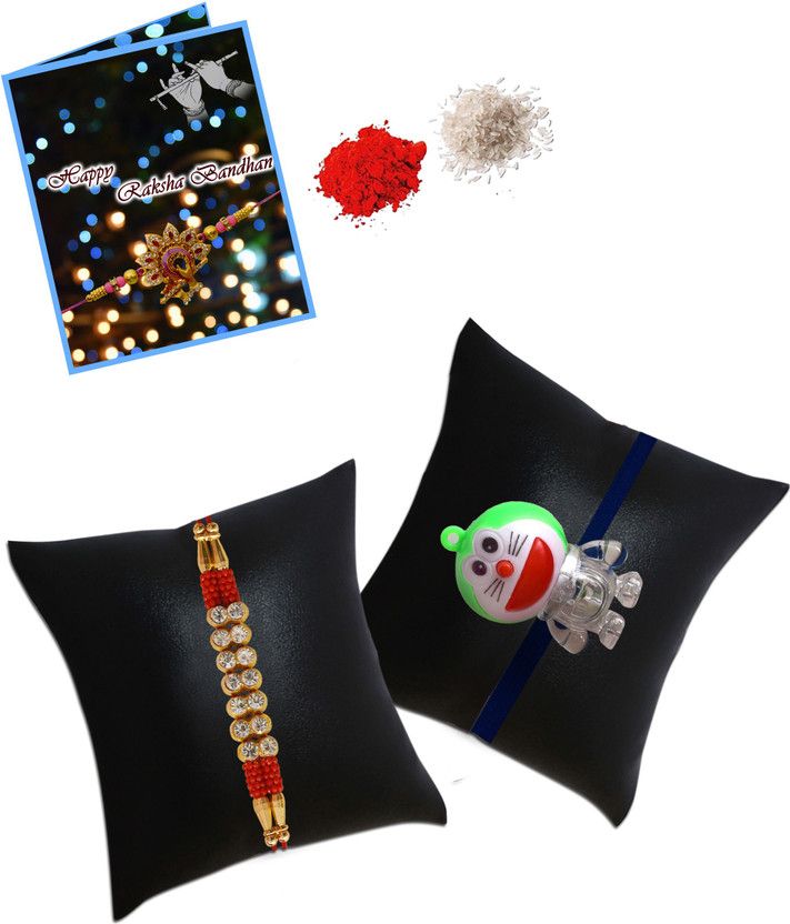 Greeting Card, Chawal Roli Pack Set  (2 Rakhi, Greeting Card, Roli Chawal)