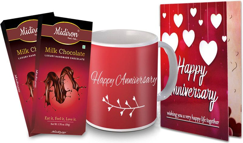 Midiron Anniversary Gifts, Milk Chocolate Bar | Greeting Card | Printed Coffee Mug for Friend & Relative IZ20NJPAnniversaryBarPack2CDMU-55 Ceramic, Paper Gift Box  (Multicolor)