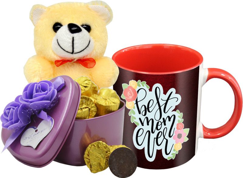 Midiron Gift For Mom, Chocolate Bar with Ceramic Mug and Cream Teddy, Gift for Mom on her Birthday, Mother's, Anniversary IZ19Choco15TinBox4PurMUrTCr-STMother-86 Ceramic, Silk Gift Box  (Multicolor)