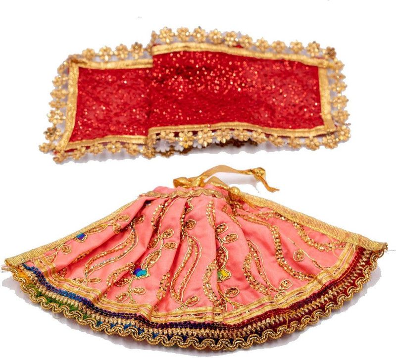 SUSHILA KRISHNA CREATIONS Maa Lehenga Chunri for Goddess Idol | Dress for Radha Rani, Saraswati Devi, Durga Maa, Laxmi with Laddu Gopal Dress - Gold, Lehenga: 5, Dupatta: 15x4 Dress  (Polyester)