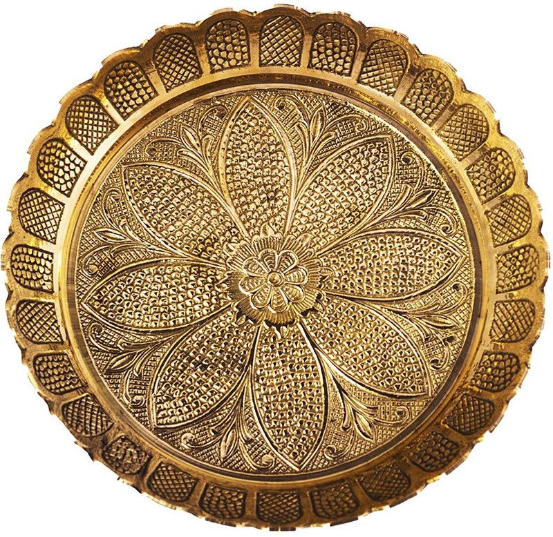 Rolimoli Designer Brass Navratri/Diwali/Deshera/Rakhi Pooja Thali With Free Rakhi, for Diwali Poojan/Puja Room/Diwali Gifting Plate Brass  (1 Pieces, Gold)