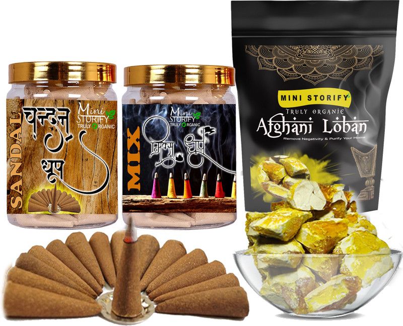 Mini Storify Truly Organic Yellow loban250gm,Sandle dhoop Cone 70pcs,Mix dhoop Cone 70pcs (Pack of 3) Dhoop  (Pack of 3)