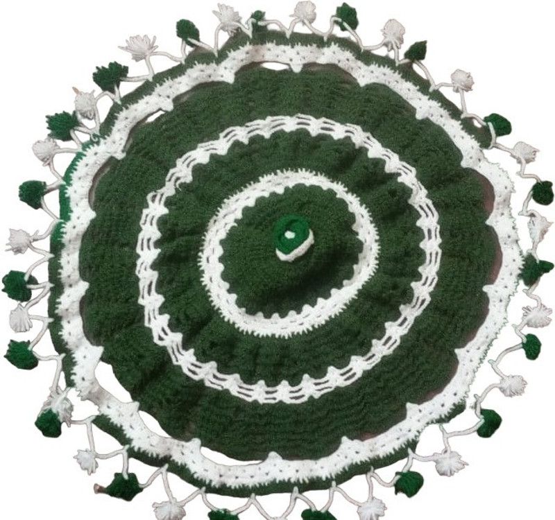 Vacotta Hand Made Pooja Thali Pose, Pooja Thali cover Wool  (1 Pieces, White, Green)