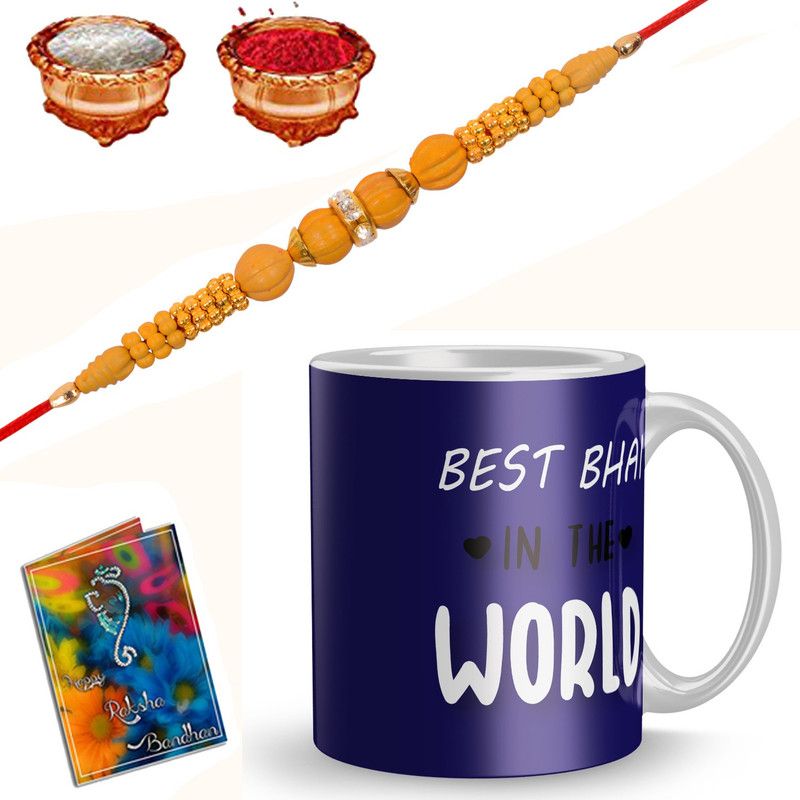 R79-AI Chawal Roli Pack, Rakhi, Greeting Card, Mug Set  (1Mug, 1Rakhi, 1GreetingCard, 1RoliChawal)