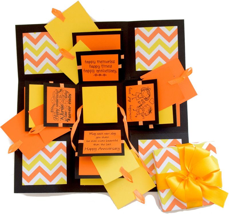 Crack of Dawn Crafts Happy Anniversary Explosive Box - Yellow Chevron Greeting Card  (Yellow, Orange , Black, Pack of 1)