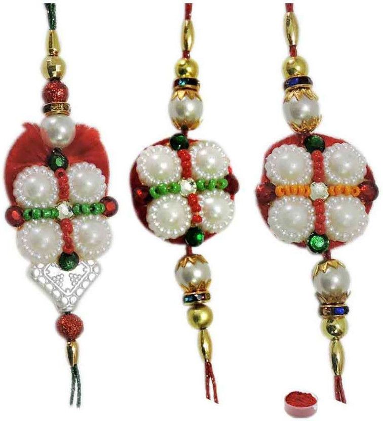 Chawal Roli Pack, Rakhi Set  (3 Rakhi , 1 pack of roli chawal)