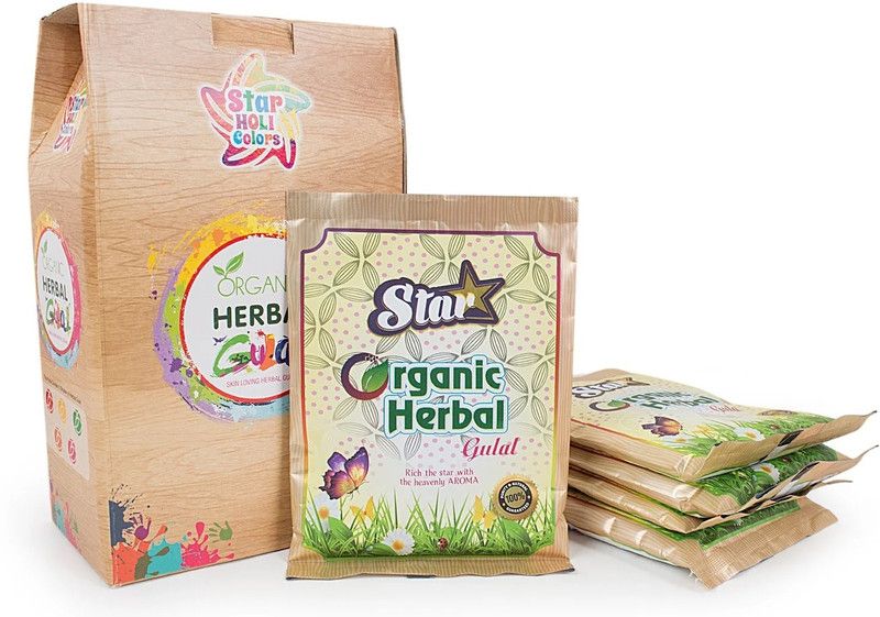 Sambaby Star Organic Gulal Herbal Non Toxic Natural Holi Color Powder Pack of 5  (Red, Yellow, Orange, Pink, Green, 400 g)