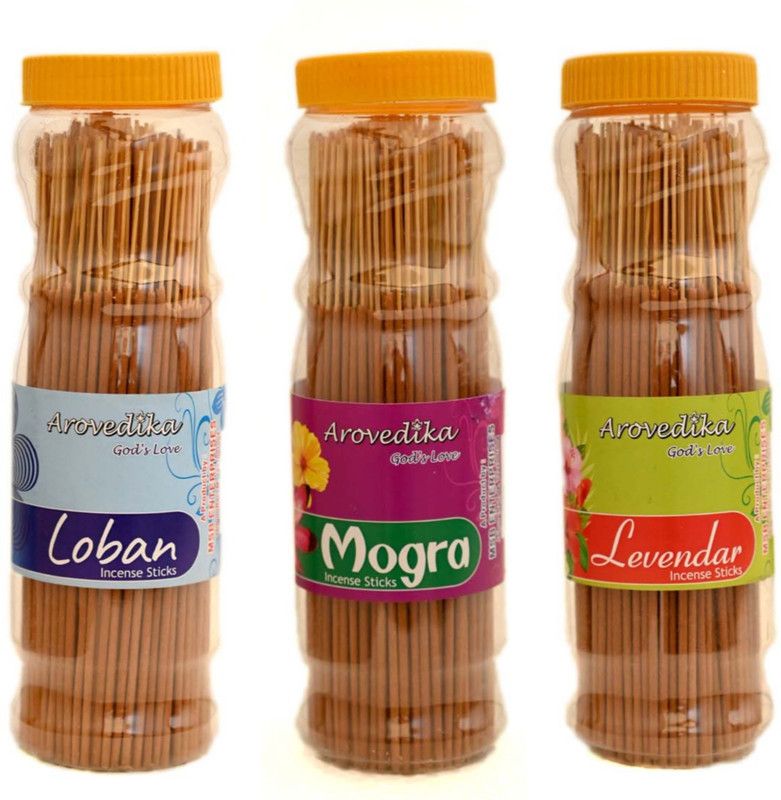 Arovedika LOBAN,MOGRA,LAVENDER 3 BOX WHITE AGARBATTI(250GM PER BOX)WHITE PREMIUM INCENSE LOBAN, MOGRA, LAVENDER  (250, Set of 3)