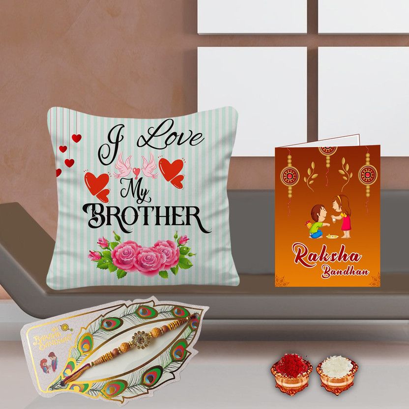 Cushion Cover, Cushion, Chawal Roli Pack, Rakhi, Goggle Set  (1)