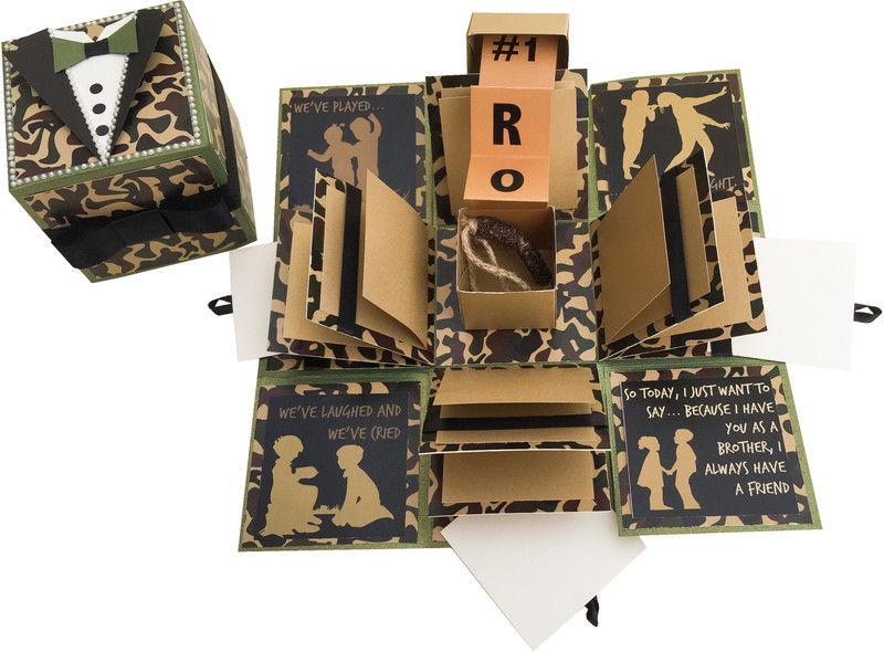 Crack of Dawn Crafts 3 Layered Rakhi Explosion Box for Brother - Army Print Greeting Card  (Green, Brown, Pack of 1)