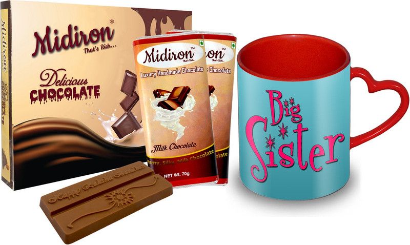 Midiron Printed Ceramic Mug with 2 Chocolate Bar Gift For Sister IZ19ChocoBoxHeartMUr-DTSister-54 Ceramic Gift Box  (Multicolor)