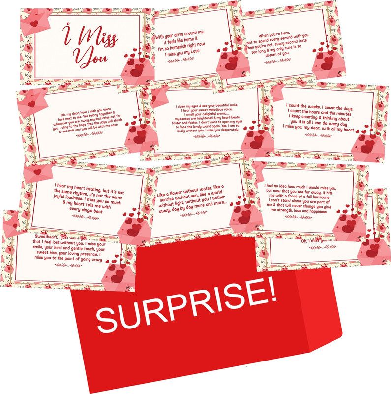 OddClick I Miss You Surprise Wishes Greeting Cards For Girlfriend Boyfriend Husband Wife Friend Greeting Card  (Multicolor, Pack of 10)