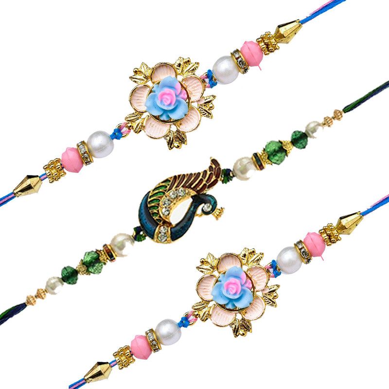 Rakhi Set  (2 Same 1 Different Metal Rakhi Set of Three Rakhi)