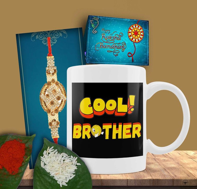 Rakhi, Chawal Roli Pack, Greeting Card, Mug Set  (1 Rakhi, 1 Mug, Roli & Chawal, Greeting Card)