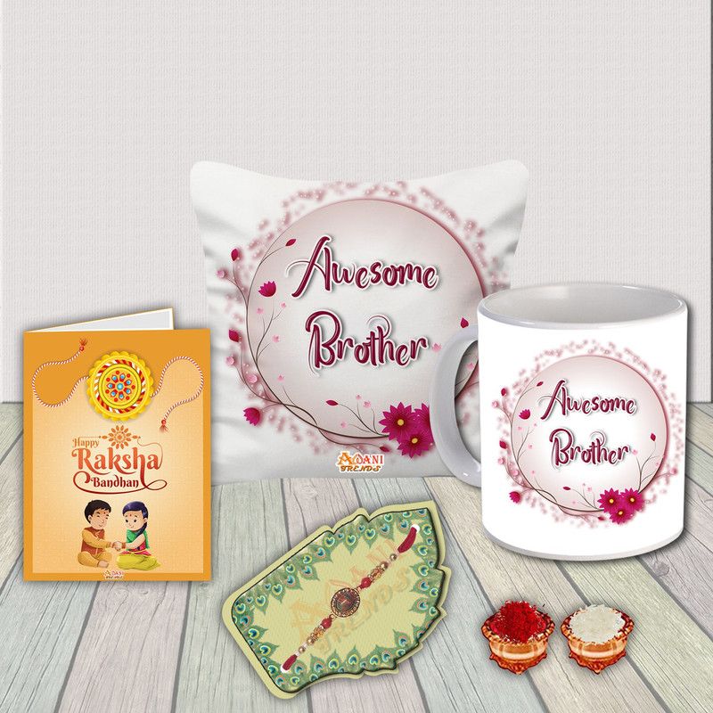 Rakhi, Chawal Roli Pack, Cushion, Cushion Cover, Greeting Card, Mug Set  (1)