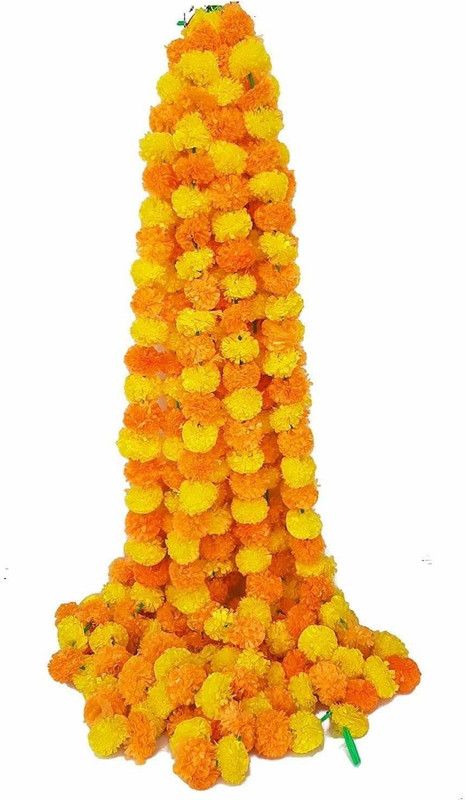 Klassic Artificial Marigold Flowers for Pooja Decoration/Door Handings (Orange and Yellow, Set of 5) Garland  (Multicolor)