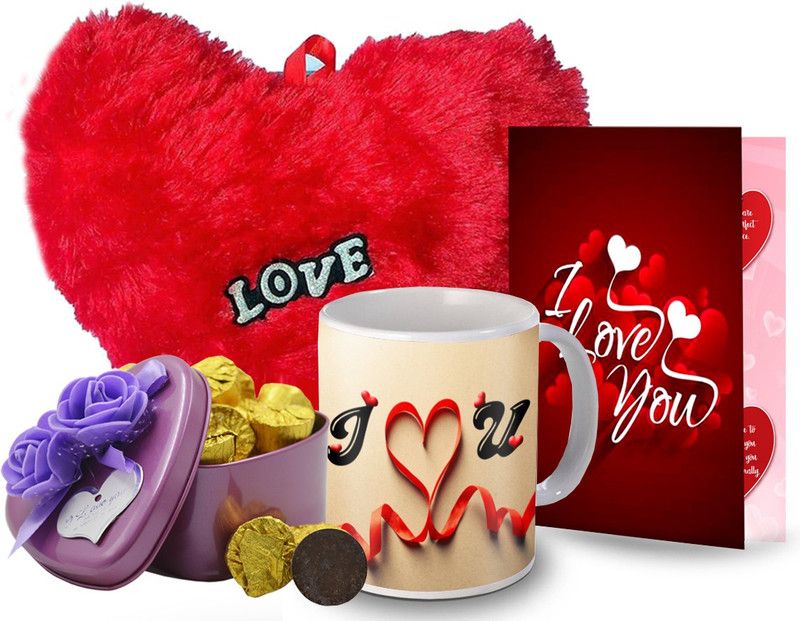 Midiron Surprise Gift for Love, Wife, Fiancee, Chocolate Tin Box, Red Heart, Love Quoted Coffee Mug, Greeting Card for Valentine Day, Birthday, Anniversary IZ20Choc15Tin4PurHeartBigRCDMU-STLove-09 Ceramic, Paper Gift Box  (Multicolor)