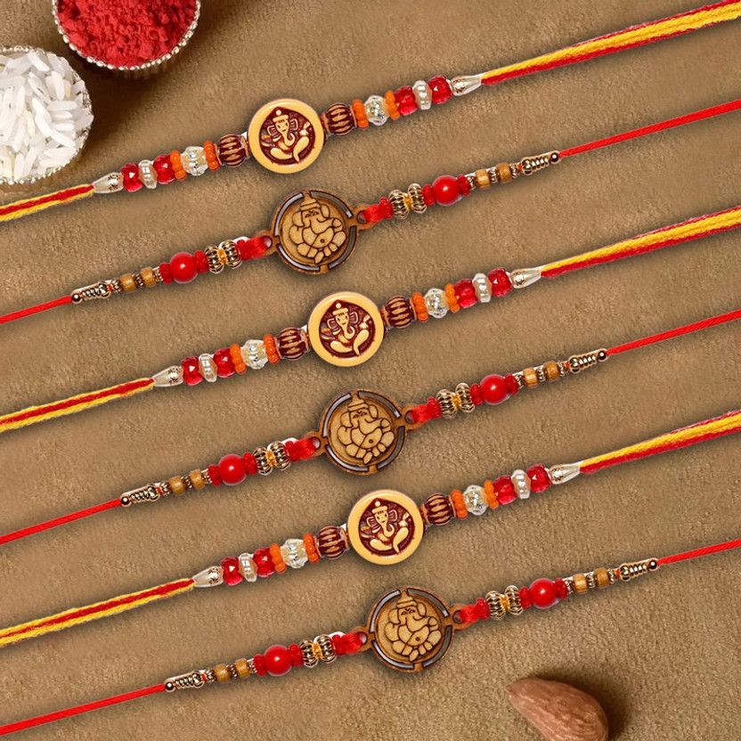 Rakhi, Chawal Roli Pack Set  (6 rakhi, Roli & Chawal, Greeting Card)