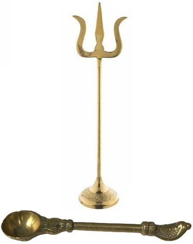 De-Ultimate Combo of Trishul ( 2 No ) Statue With Round Stand With Square Stand And Heavy Brass Naag Design Spoon For Puja Purpose Brass  (Gold)