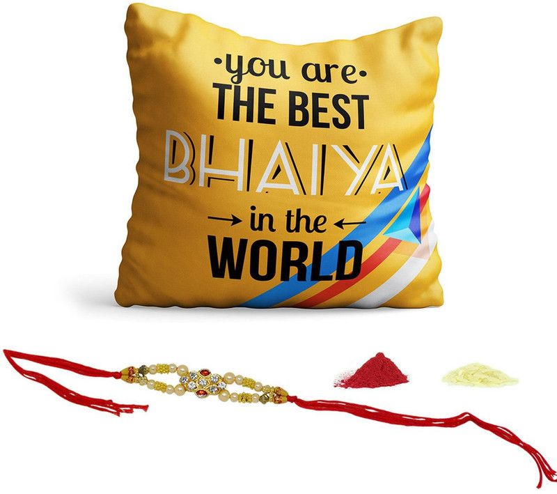 Cushion Set  (Rice, Roli, Cushion, Rakhi)