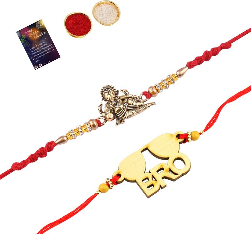 Rakhi, Chawal Roli Pack Set  (2 Rakhi With Roli Chawal And Greeting Card)