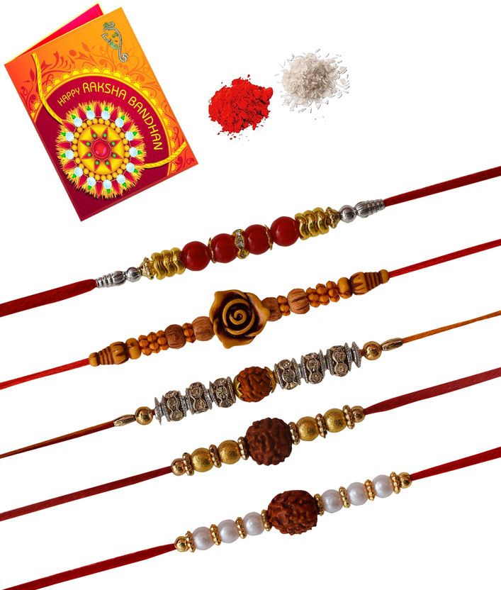 Rakhi Set  (5 RAKHI, Roli Kumkum:Greeting card)