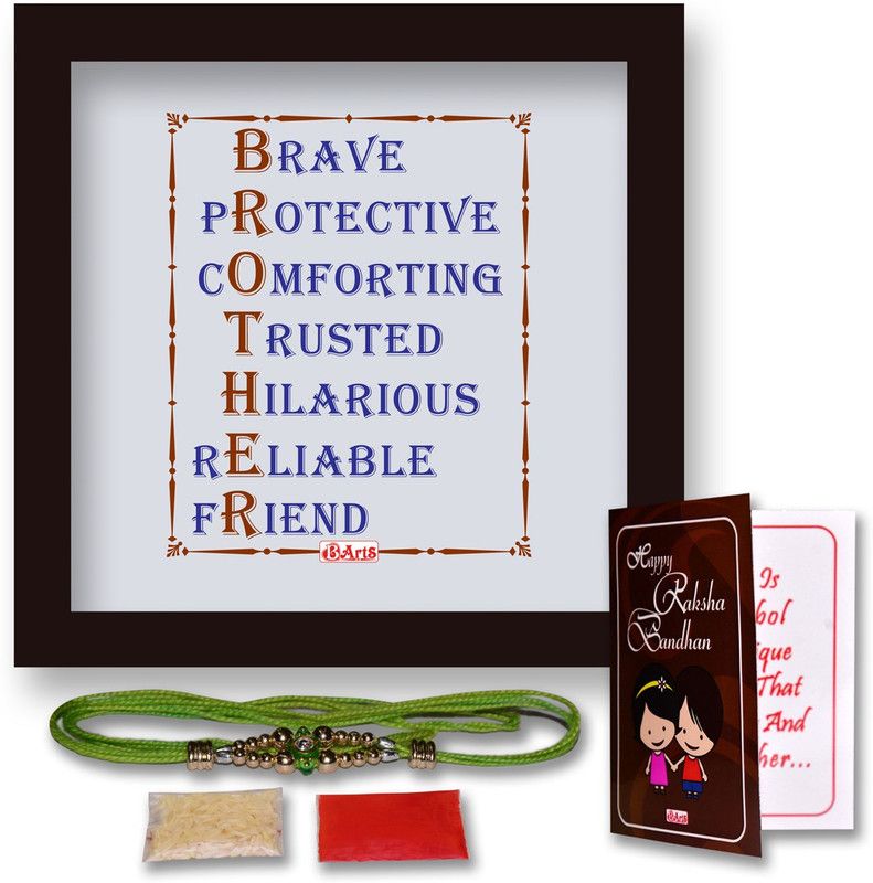 Chawal Roli Pack, Rakhi, Greeting Card, Poster Set  (1 Roli Chawal packet, 1 Poster Frame 6x6 Inches, 1 Rakhi, 1 Greeting Card)