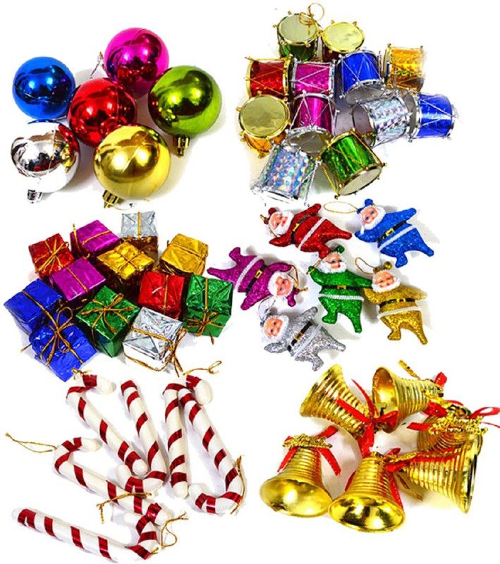 ME&YOU Christmas Ornaments, Tree Decorative Hanging Ornaments, Santa, Boll, Drum, Gifts, Candy, Bell (Pack-48) Hanging Ornaments Pack of 48