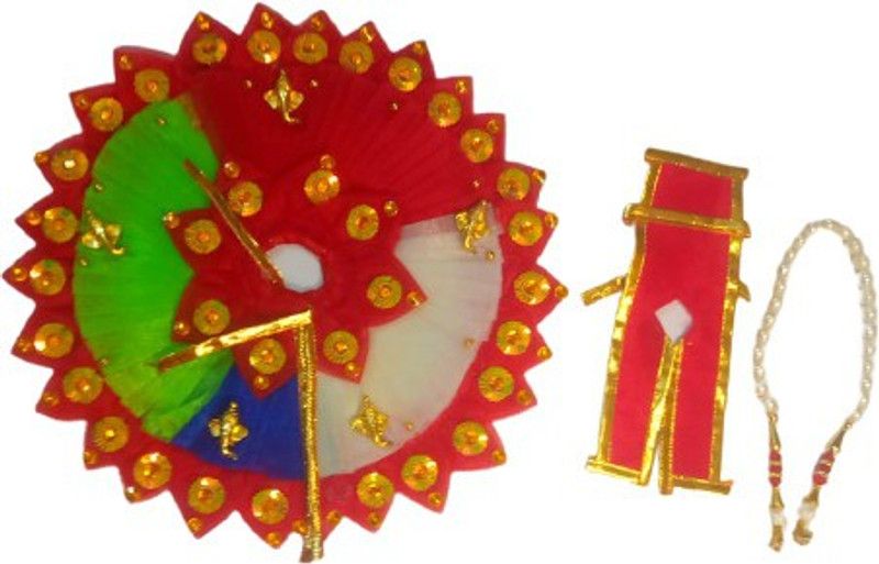 SHYAM JANMASHTAMI And SUMMER Special Laddu Gopal Heavy FESTIVAL Look Three Piece Dress (Patka/Mala And Choli) Size (5) Premium Quality Dress  (Cotton)