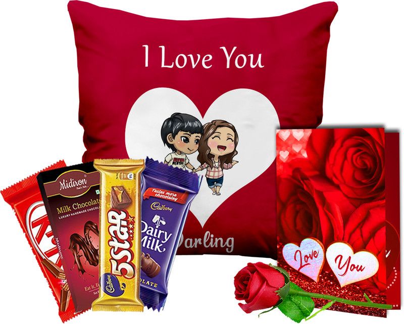 Midiron Valentine’s Day Gift Combo For Couple (Chocolate, Cushion, Rose, Card) Ceramic, Fiber, Paper Gift Box  (Multicolor)