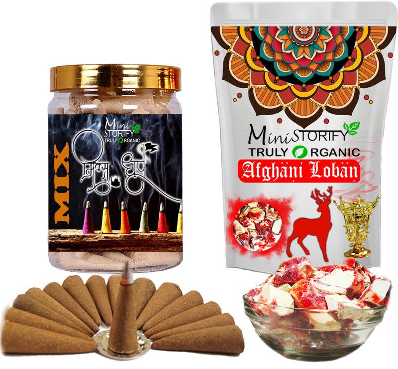 Mini Storify Truly Organic Red loban150gm,Mix dhoop Cone 70pcs Best for Pooja,Spa,Meditation (Pack of 2) Dhoop  (Pack of 2)