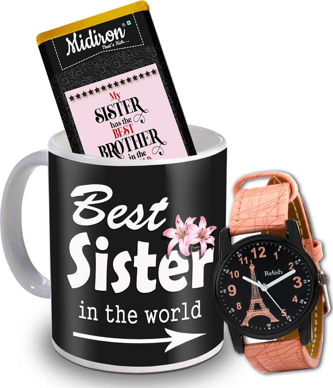 Midiron Rakhi Return Gift For Sister | Chocolate Bar | coffee Mug | Watch IZ20DTSister-17 Ceramic Gift Box  (Multicolor)