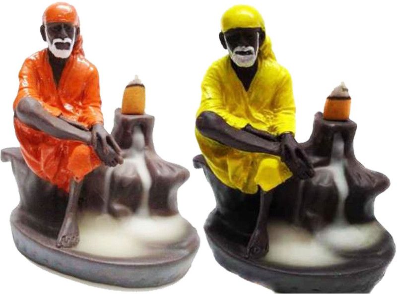 AROHI ENTERPRISES Lord Sai Baba Smoke Backflow Incense Burner Fountain For Pooja Room, Bed Room, Living Room, Yoga Room, Wedding/ Anniversary/ Occaison Gifts (Made in India) Polyresin Incense Holder Set of 2 Polyresin Incense Holder  (Multicolor)