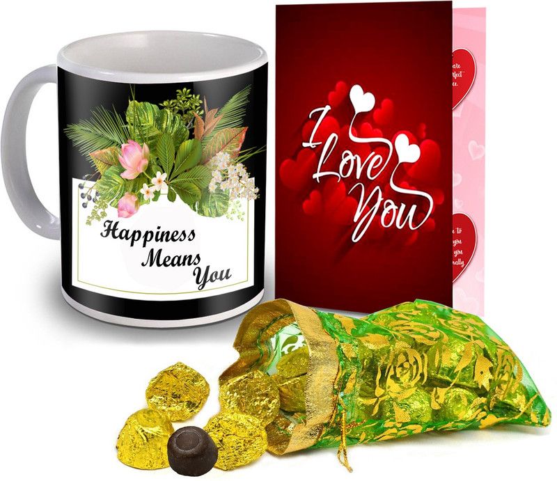 Midiron Valentine Gift set, Chocolate with Coffee Mug and I Love Card for Wife, Girlfriend and Fiance IZ20Choco15ThailiCDMU-DTLove-92 Ceramic Gift Box  (Multicolor)
