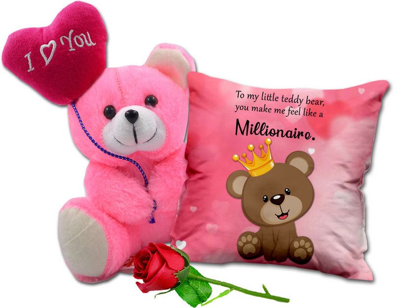 Avirons Artificial Flower, Soft Toy, Cushion Gift Set