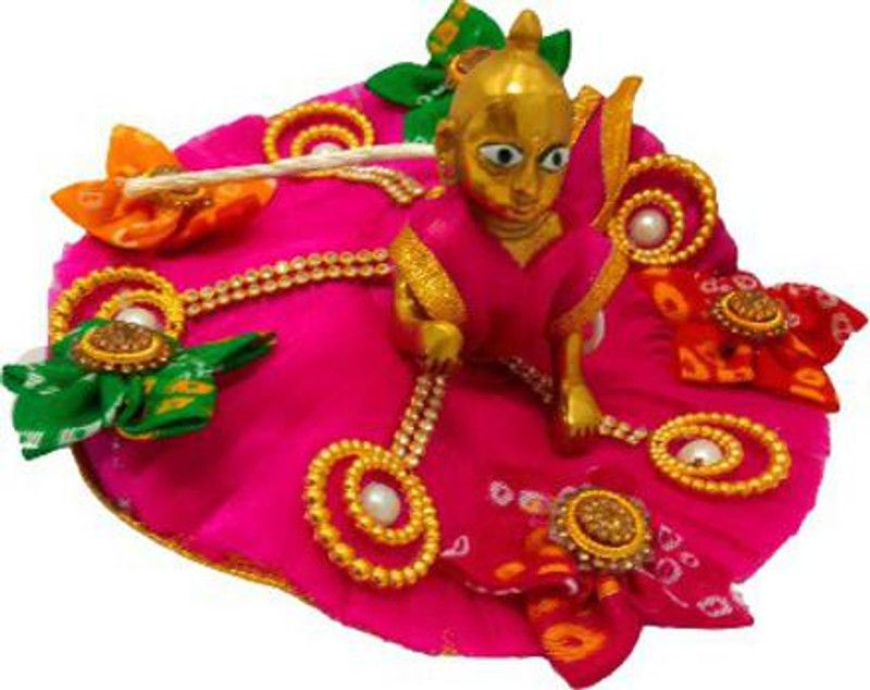 SHYAM Laddu Gopal FESTIVAL Special CALCUTTA PATCH Heavy Look Dress [Best For ALL Upcoming Festival Season Special Dress] (Navratri,Dandia And Diwali Special Dress) Size 3 Handmade Premium Quality Dress  (Cotton)