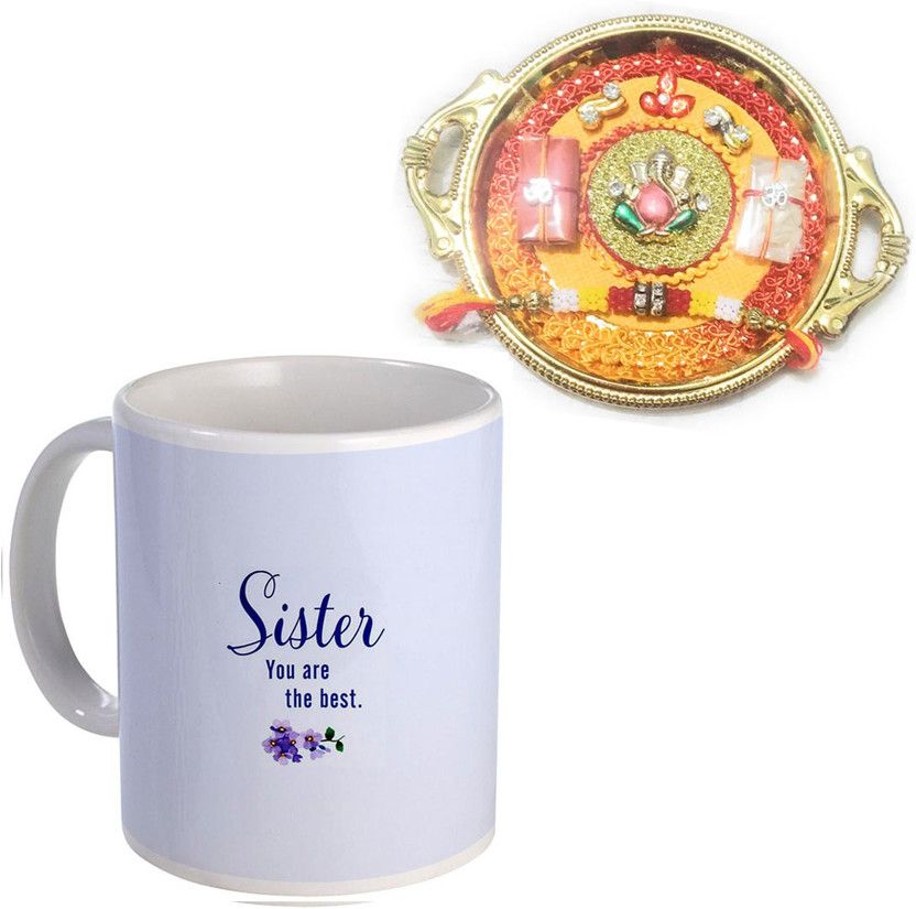 Thali Set  (1 Rakhi 1 thali, 1 Cooffee mug, 1 Roli Chandan)