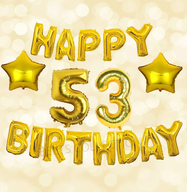 Beets Collection Solid 53 happy birthday foil Ballons names age Decoration Letter banner alphabet Balloon  (Gold, Pack of 17)
