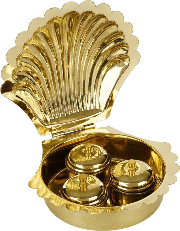 Magic's Max Big Haldi Kumkum Patra Brass  (4 Pieces, Gold)