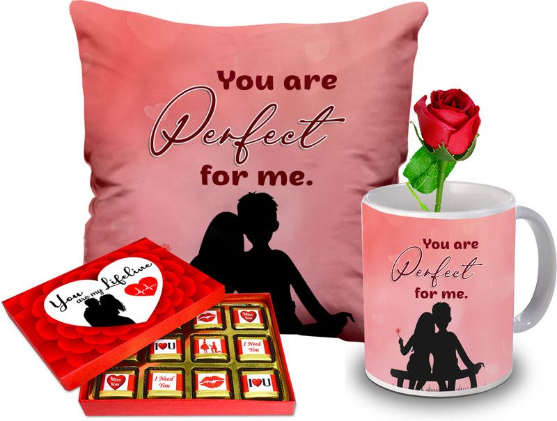 Midiron Valentine’s Day Special Gift For Couple (Chocolate, Mug, Cushion, Rose) Ceramic, Microfibre Gift Box  (Multicolor)