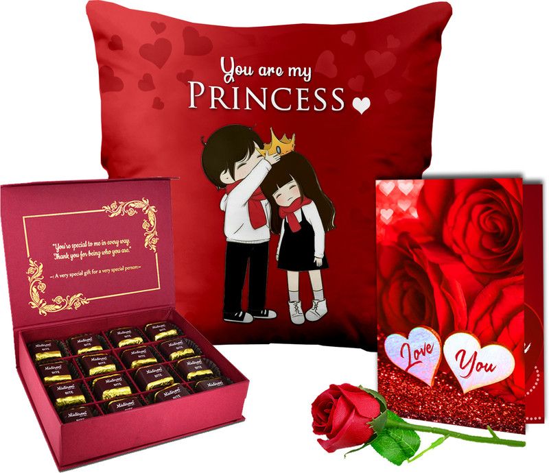 Midiron Valentine Day Gift Combo For Girls/Boy (Cushion, Rose, Card, Chocolate Box ) Microfibre, Paper Gift Box  (Multicolor)