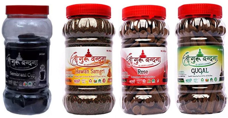 Shree guru vandana Dhoop v agarbatti Sambrani 24Cups/ 400Gm Hawan Samagri / Rose+GuggulDhoop 400Gm Cones For Pooja